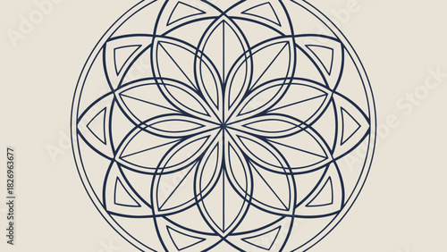 “geometric mandala pattern, symmetric line art, precise vector lines, calming spiritual design, SVG format, smooth curves, perfect for decor and crafts”