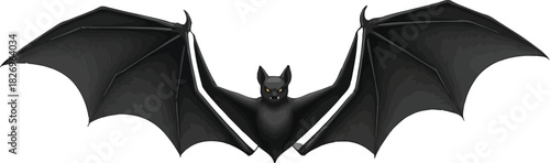A stylized, dark silhouette of a bat with fully extended wings, presented against a subtle light gray gradient for dramatic effect
