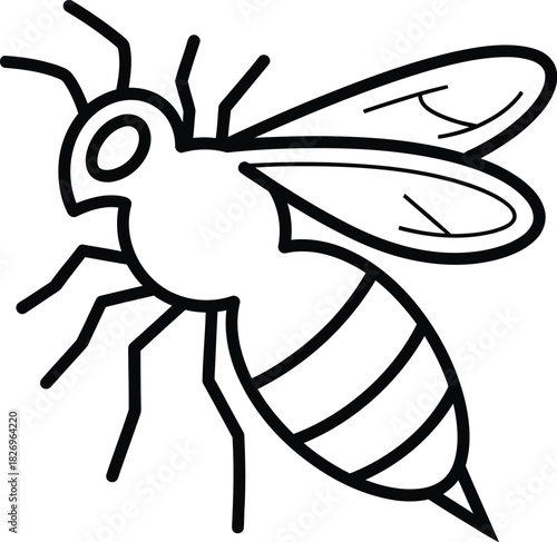 Simple black and line art illustration of a honey bee insect