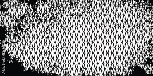 Black wire mesh fence isolated on white background. Mesh texture for fishing nets. Seamless pattern for sportswear or soccer goals.