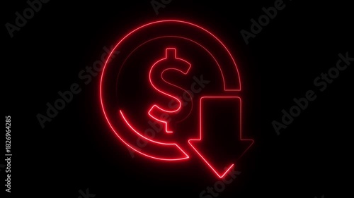 Wallpaper Mural Neon cost reduction icon animation. Dollar down icon. Low price dollar concept. Cash with down arrow stocks graph, concept of financial crisis, market fall. decrease icon, money, dollar sign Torontodigital.ca