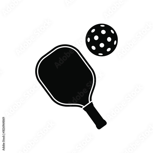 Pickleball paddle with ball silhouette vector illustration