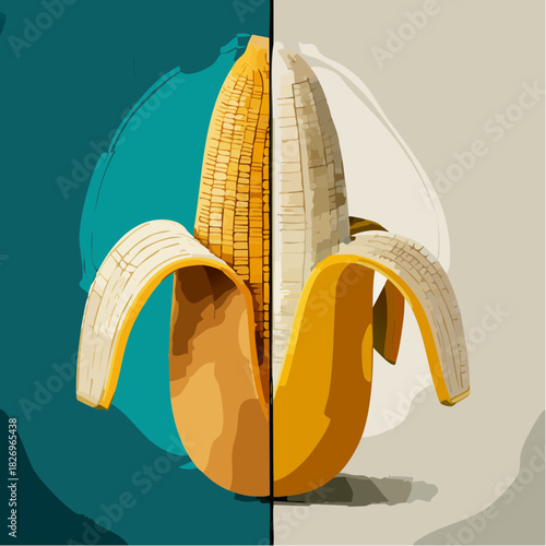 Conceptual illustration of a banana and corn fusion, symbolizing a unique food concept