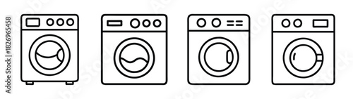 Washing machine appliance laundry cleaner equipment household domestic front load washer vector icon