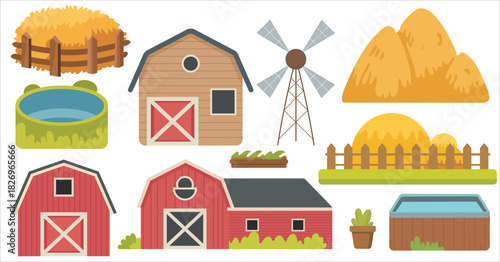 set of farm animals and house