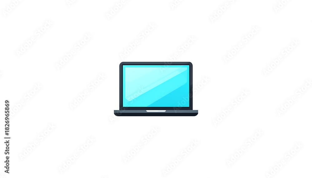 Fototapeta premium Modern Open Laptop Computer Device with Bright Blue Screen Display on White Background