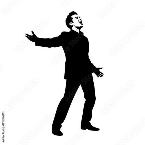 Contemporary Flat Silhouette of a Male Actor Performing a Dramatic Pose Theater Art