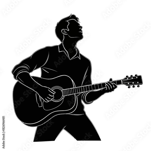 Passionate Fluid Vector Silhouette of a Male Musician Playing Guitar Live Performance Art