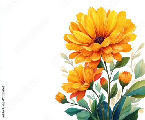 Yellow flower on white background