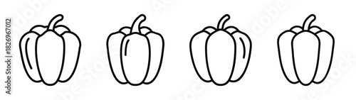 Vector outline drawing of bell peppers vegetable illustration for coloring book page and design element