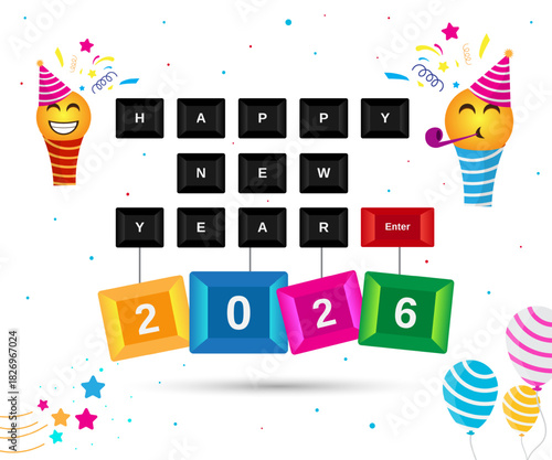 14 Happy New Year 2026 greetings in keyboard style
