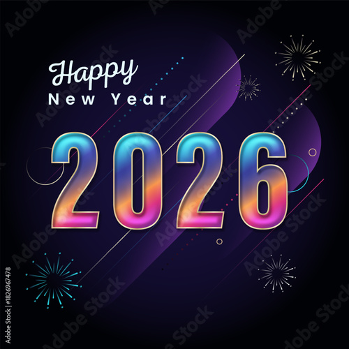 17 Happy New Year 2026 festive greeting poster with keyboard style