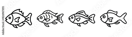 Cute fish drawing vector illustration, simple fish outline design for kids coloring page, line art fish