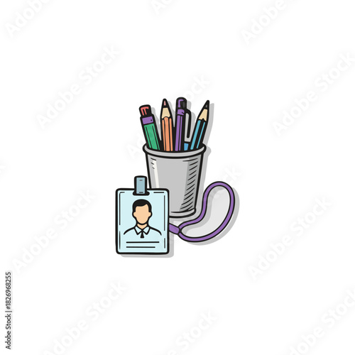 Student id card with pencil holder icon logo flat vector design