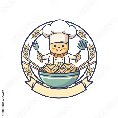 Noodles shop, Restaurant icon logo flat vector design