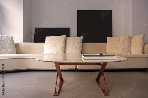 Living room interior with modern furniture couch and table details inside