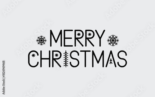 Merry christmas text with snowflakes and christmas tree on a light gray background minimalist design
