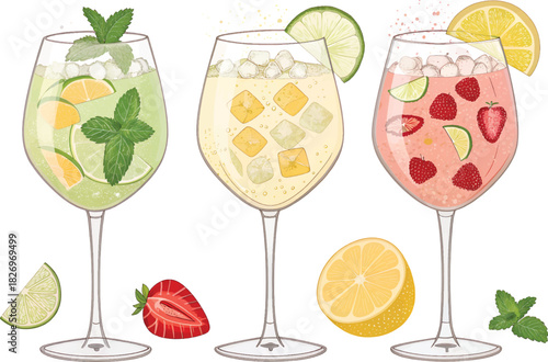Colorful Fruit-Infused Beverages with Ice & Garnish – Lemon, Lime & Berry Drink Art