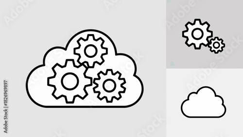 Cloud computing with gears representing process automation seamless integration and scalable infrastructure for business solutions