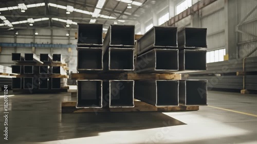 Steel Beams and Metal Materials in Industrial Warehouse Environment