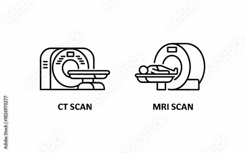 Comparative Medical Imaging CT Scan and MRI Scan Illustrative Vector Graphics For Healthcare Concepts And Diagnostic Tools