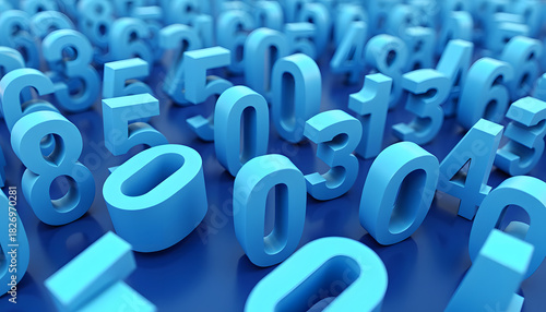 Abstract blue numbers background with depth of field and selective focus