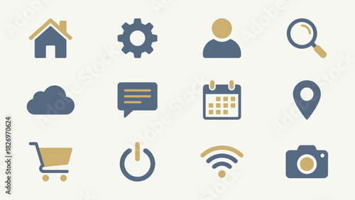 Minimalist Flat Design UI UX Icons Set Two Tone Modern Digital Interface Symbols