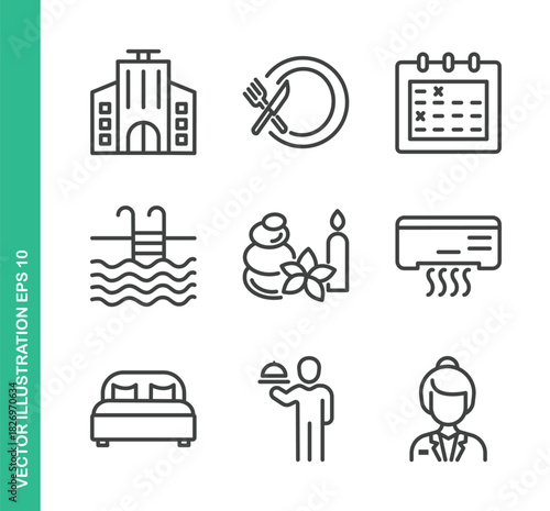 Hotel Icons. Thin Line Symbol Elements Collection.