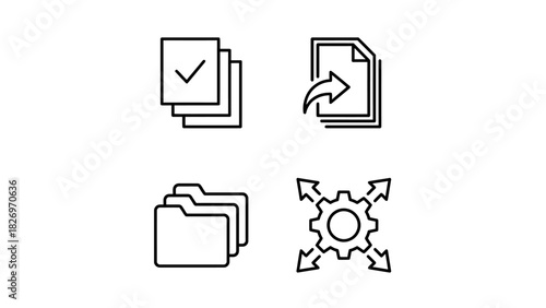 Document File Management and System Configuration Line Icons Set