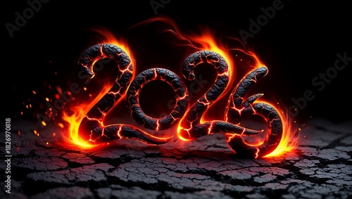 Fiery 2026 A Bold Visual of the New Year's Arrival on a Cracked Earth Background