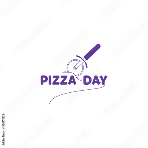 Pizza day concept with blue pizza cutter and text