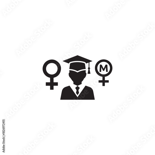 Graduate with gender symbols representing education choice