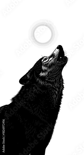 Majestic wolf howling at the moon vector illustration silhouette drawing nocturnal predator