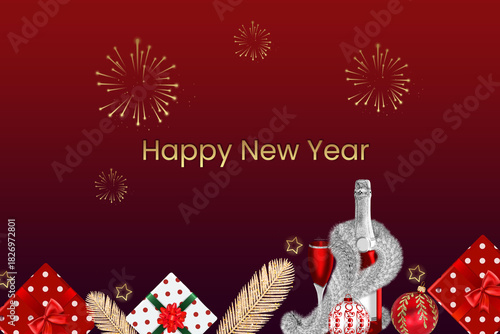 happy new year greeting card design, new year celebration, vector illustration.