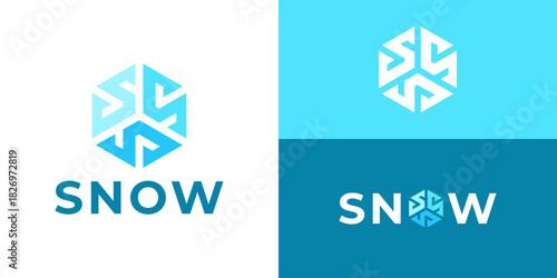 Creative simple snow logo template. Abstract letter S with snowflake winter logo design vector illustration.