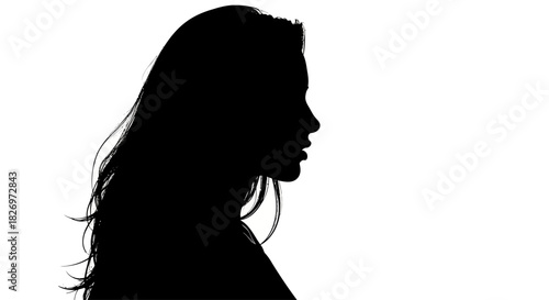 Elegant woman silhouette against a clean white backdrop creating mystery and grace through