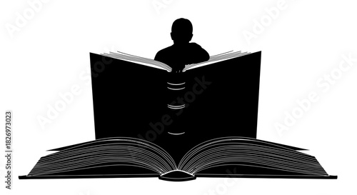 Conceptual illustration depicting a child emerging from a book, symbolizing knowledge and