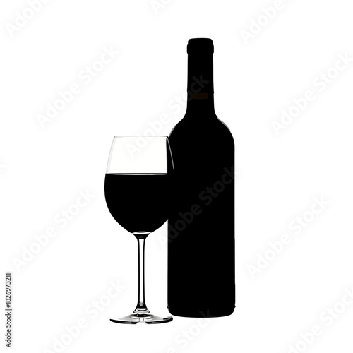 Elegant still life of a wine bottle and glass against a white background minimalism at its finest
