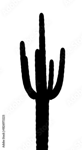 Silhouette of a saguaro cactus plant against a white background creating a simple yet striking image