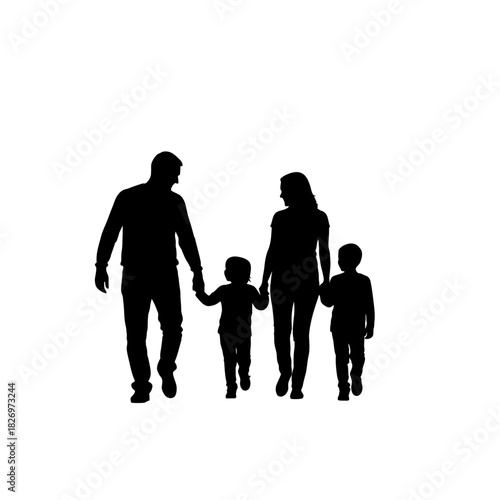 Silhouette family walking together: a symbol of unity, love, and togetherness in life