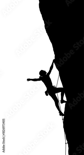 Silhouette of a rock climber conquering a cliff, showcasing strength and determination