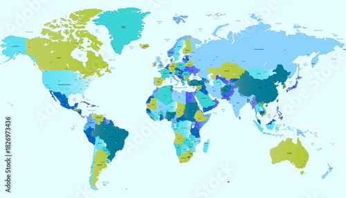 World map. Color modern vector map. Silhouette map.
