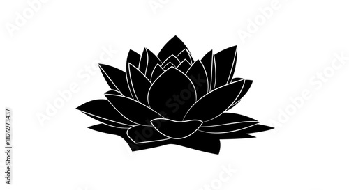 Elegant black and white lotus flower illustration in minimalist style design