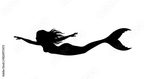 Elegant Silhouette of a Mermaid Swimming Gracefully in the Ocean's Depths