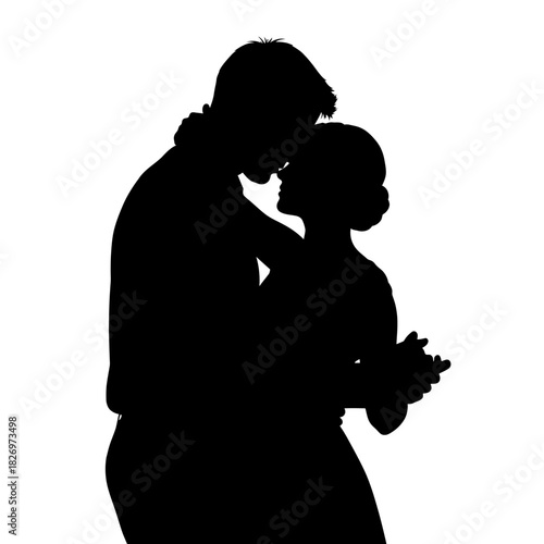 Romantic Silhouette of a Couple Embracing in a Tender Moment of Love and Affection