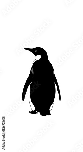 Elegant penguin illustration against a clean white backdrop in minimalist style