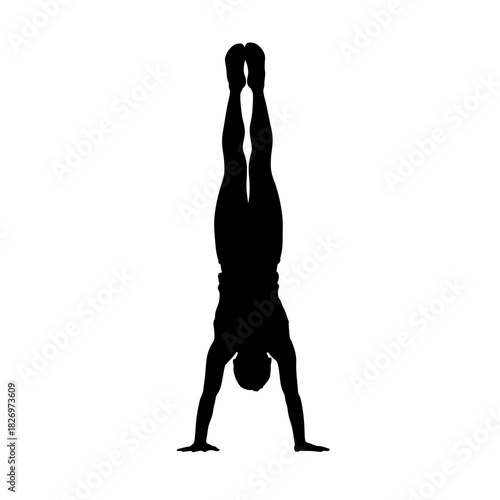 Silhouette of a person performing a handstand, showcasing strength and flexibility in fitness