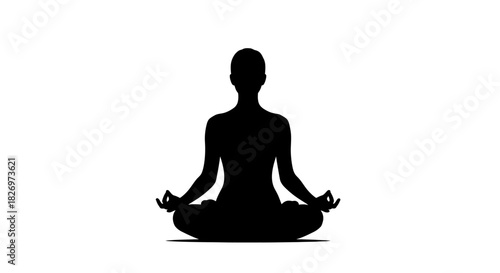 Silhouette of a woman in lotus position meditating for wellness and health