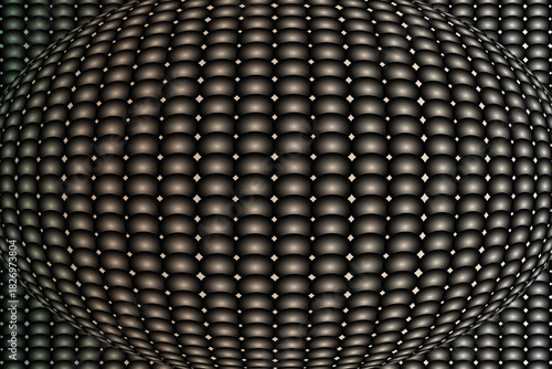 Metallic gradient spheres abstract grid distortion background.
