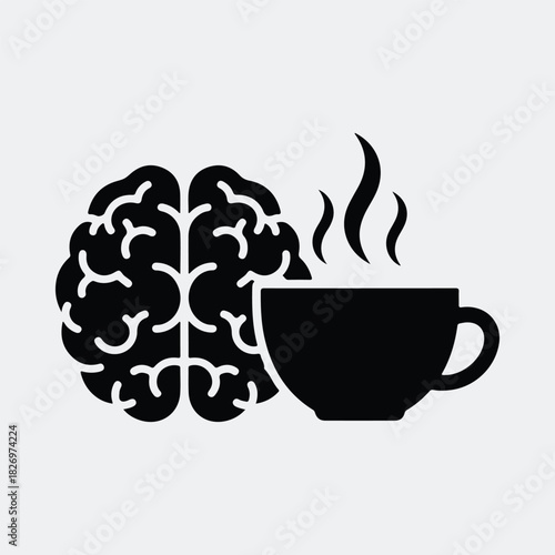 Silhouette brain and coffee cup concept mental health vector illustration